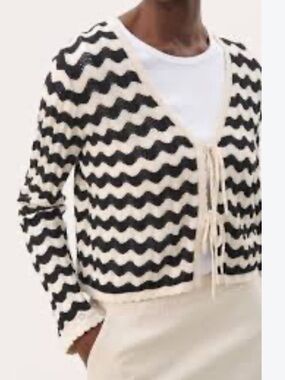NWT size M Part Two Ladies Rosefine cardigan - Black Pointelle/Whitecap